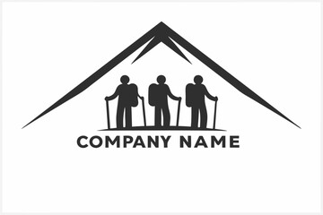 Three silhouette hikers with backpacks ascend a mountain range using trekking poles now