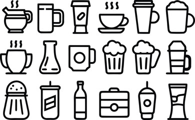 Assorted beverage and drink icon collection for cafes and bars
