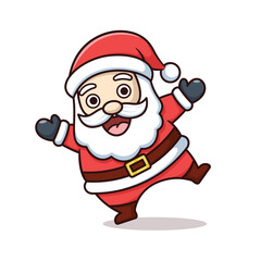 Cute Happy Cartoon Santa Claus Vector Illustration Character Dancing or Jumping with Open Arms. Holiday Spirit, Christmas Celebration, and Festive Joy Concept.