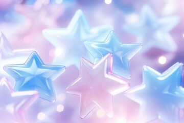 Obraz premium Pastel 3d blue star holographic pattern illuminated backgrounds.