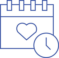 Calendar with heart icon and clock symbolizing important date or anniversary reminder