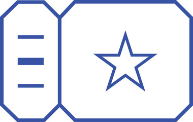 Simple blue outline of a ticket with a star and lines for text on a white background
