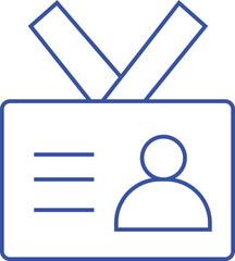 Simple line art icon of an employee id badge with lanyard and placeholder for photo and information