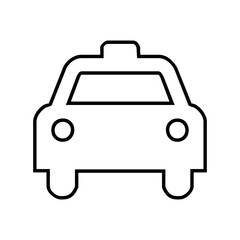 A simple line drawing of a car viewed from the front with headlights and a roof light on top