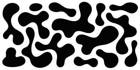 Abstract black organic shapes on a white background seamless pattern with a liquid effect