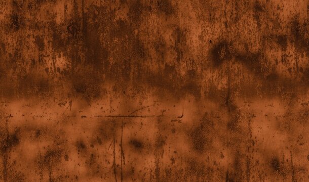 Dark orange and brown grunge texture with mottled stains, subtle scratches, and distressed wear. Evokes an aged, rustic metallic or weathered wood surface - Powered by Adobe