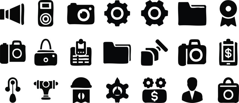 Collection of Black Vector Icons for Diverse Applications and Graphic Design Projects