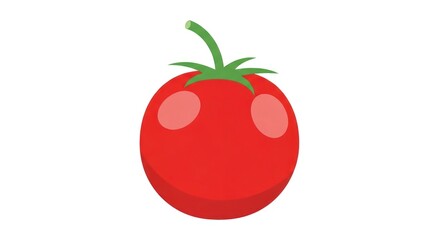 A single ripe red tomato with a green stem and leaves, isolated on a white background.