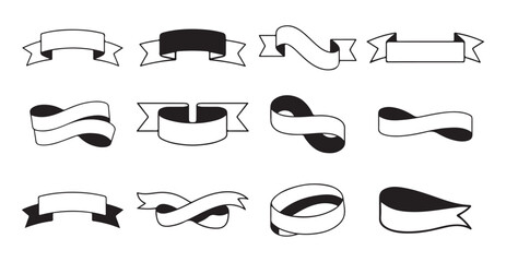 Hand drawn ribbon and banner silhouettes for design  decoration & text