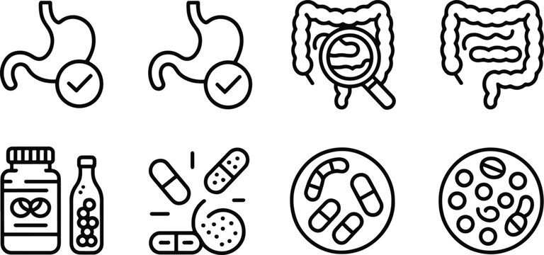 Gut Health Medical Icon Set Outline Style
