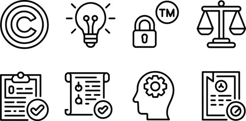 Intellectual property protection concepts outlined in icons