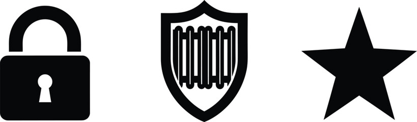 Obraz premium Security lock shield star icon vector illustration symbol set design eps silhouette