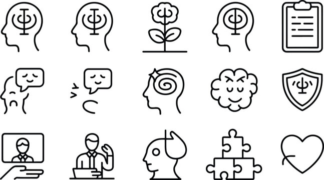 Mental Health Wellness Psychological Support Icons