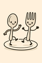 dancing fork and spoon doodle