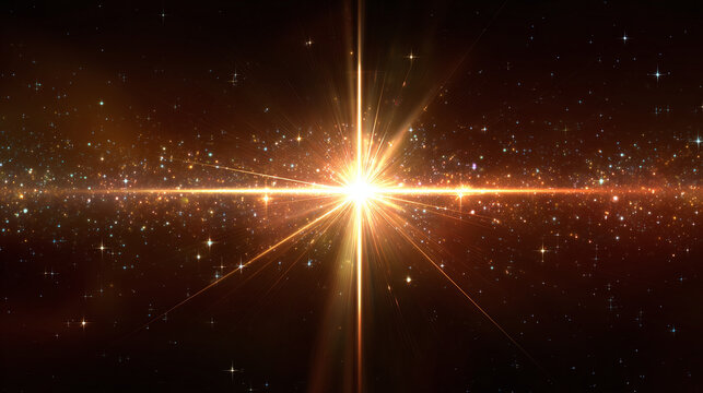 Bright star shining, emanating celestial light and shimmering effects within a starfield