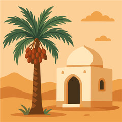 date palm tree vector with mosque background