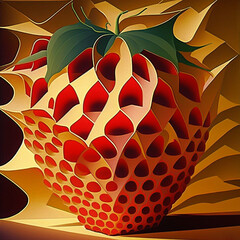 Abstract strawberry illustration with bold geometric shapes, vibrant red tones and modern artistic texture. Food branding, poster design, packaging, kitchen decor, ads and creative digital graphics.