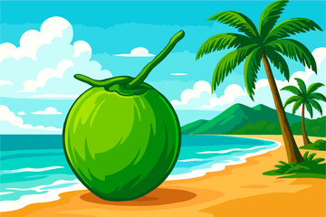 coconut vector with the one on the beach