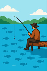 vector view of people fishing