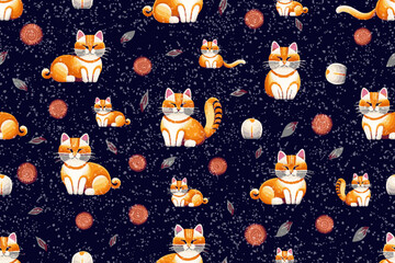 seamless pattern cute cat sitting design wallpapper
