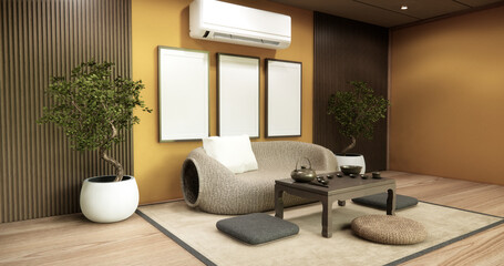 living rooom japanese on Modern room interior wabisabi style.3D rendering