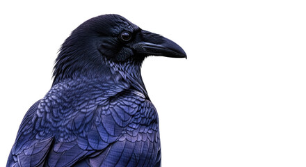 Closeup of a Vibrant Blue Crow with Detailed Feathers.