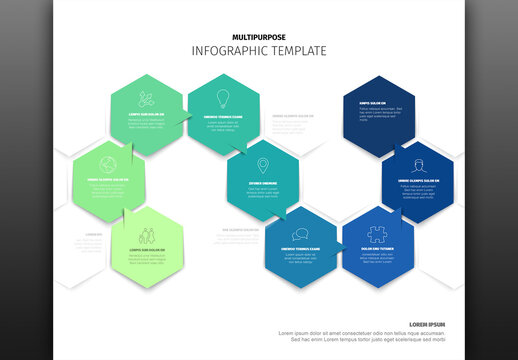 Multipurpose Hexagon Infographic Template with Green, Teal, and Blue Sections