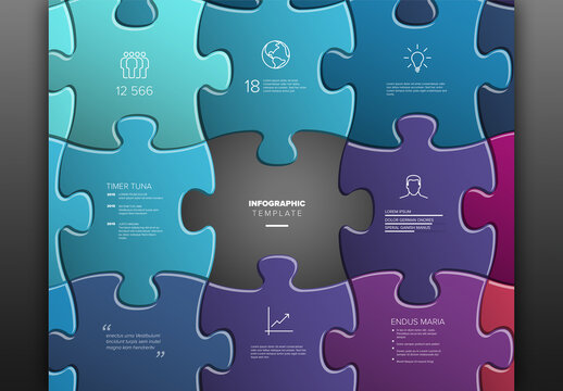 Abstract Colorful Puzzle Pieces Infographic Template Design