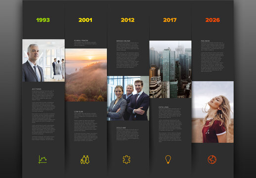 Corporate Timeline Infographic with Images photo placeholders and Text