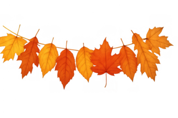 Autumn leaves garland decoration, fall foliage border, nature season concept with orange and yellow leaves