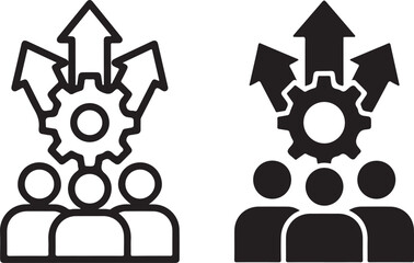 Obraz premium Collaborative team working on a gear mechanism, driving upward progress, representing business growth, innovation, and successful strategy. isolated on white background, Vector, illustration