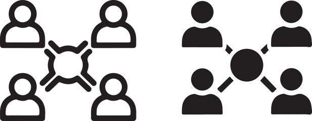 Network and group connection icon set illustrating team communication, social collaboration, and user community relationships in a digital context. isolated on white background, Vector, illustration