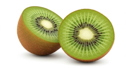 Fototapeta premium Two halves of a fresh kiwi fruit isolated on white background