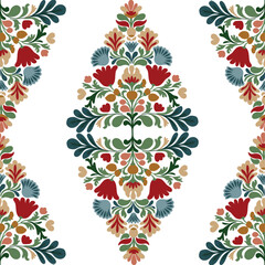Seamless vector pattern with Christmas folk motifs on a white background. Decorative festive texture with traditional symbols, perfect for holiday prints, wrapping paper, fabric, and seasonal design.