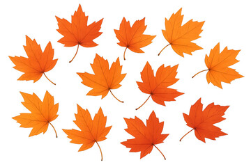Obraz premium Autumn maple leaves falling, vibrant orange and red foliage, seasonal background element, transparent