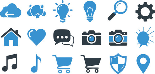 Collection of Blue Graphic Web Icons for Interface Design