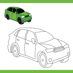 Green Car Copy Colour worksheet for kids