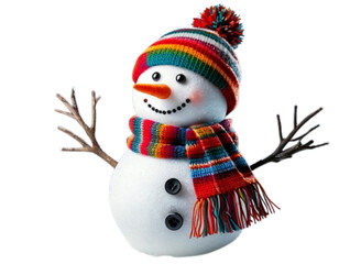  Cute Snowman with Striped Scarf and Winter Hat PNG