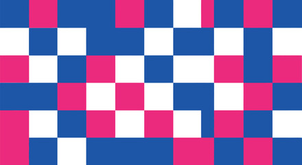 Fototapeta premium A checkerboard pattern of blue, white, and pink squares creates an abstract background.