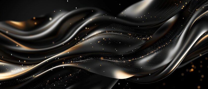 Luxurious black background with flowing golden metallic lines and smooth textures. Perfect for premium branding, technology design, or elegant modern presentations.