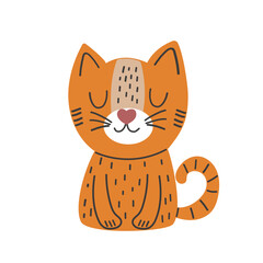 Cute Cat Illustration in Hand-Drawn Children&rsquo;s Style, Vector for Cards, Posters and Stickers