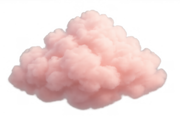 Pink fluffy cloud in a soft, dreamy pastel color. Abstract ethereal smoke creating a delicate background element with transparent alpha channel