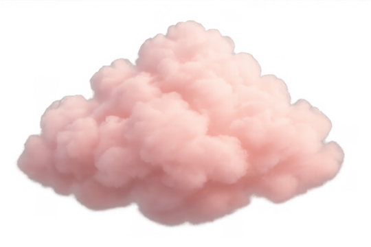 Pink fluffy cloud in a soft, dreamy pastel color. Abstract ethereal smoke creating a delicate background element with transparent alpha channel