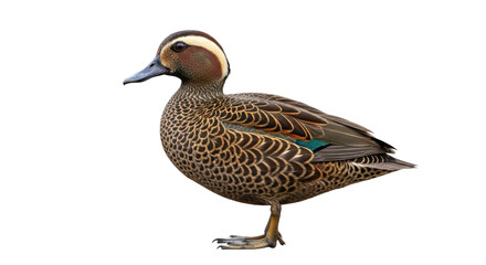 Mallard Duck Standing in Profile on White Background.