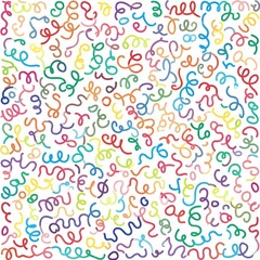 Colorful Abstract Swirls and Squiggles Pattern on White Background