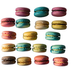Assortment Of Colorful French Macarons Arranged In Rows And Columns With A Black Background Isolated Studio Shot