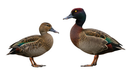 Pair of Ducks with Distinct Plumage Features.