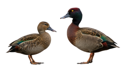 Pair of Ducks with Distinct Plumage Features.