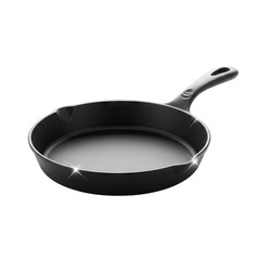 Black Cast Iron Skillet with Reflective Sheen Isolated on a Transparent Background Displaying a Shiny Surface and Ergonomic Handle for Culinary Use