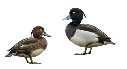 Pair of Ducks with Distinct Plumage and Size.